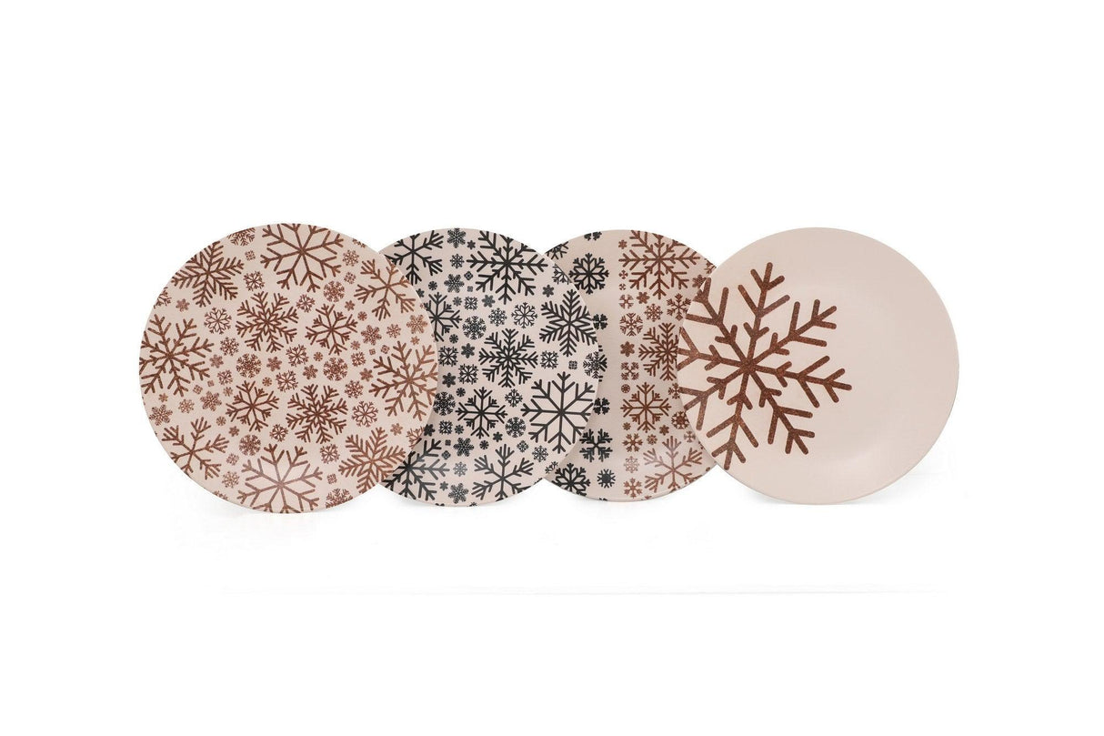 Set 4 Farfurii Snowflake , Multicolor, 25 cm