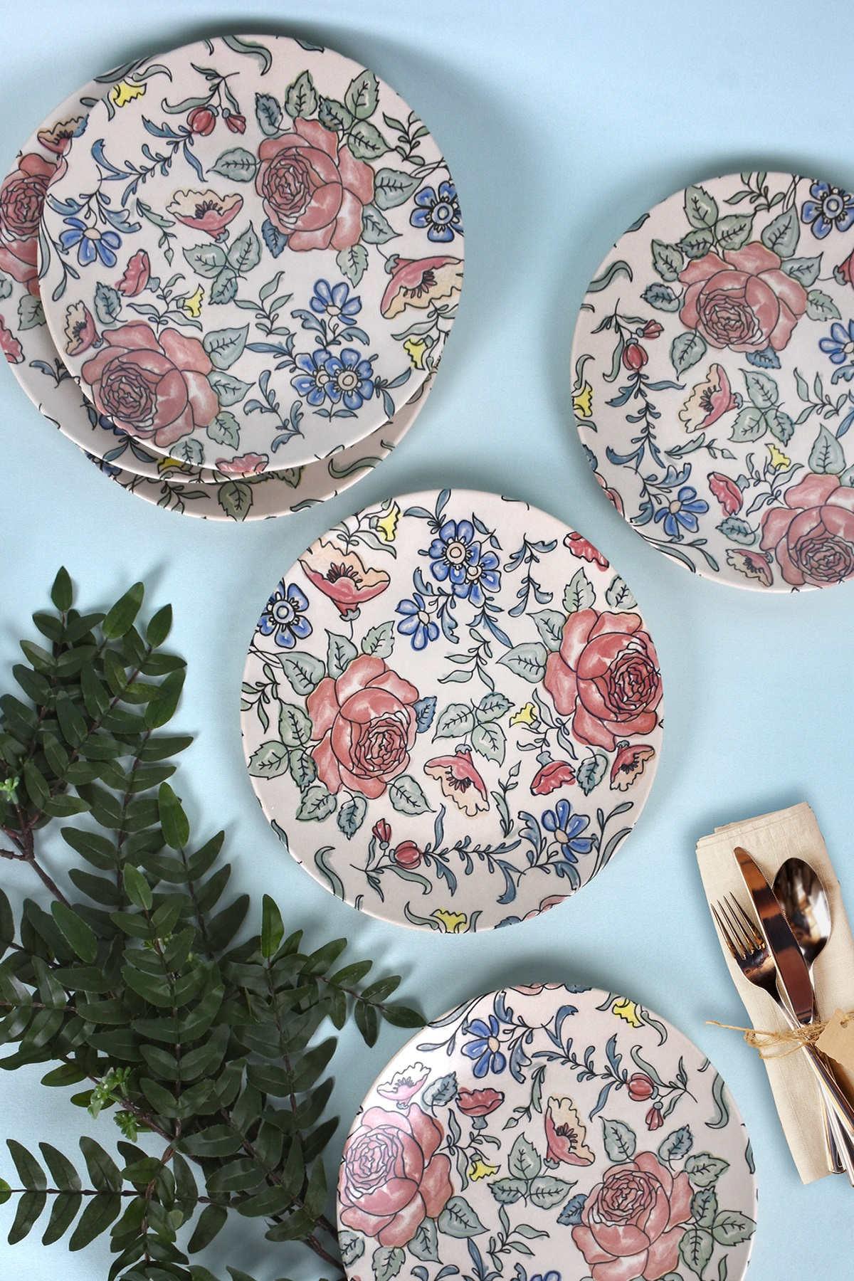 Set 6 Farfurii Flora, Ceramica, Multicolor, 25 cm