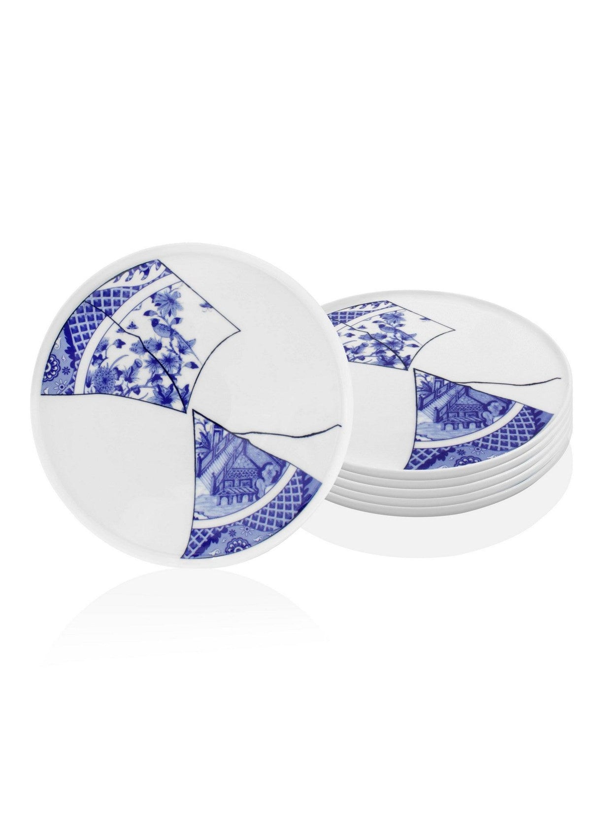 Set 6 Farfurii Maria, Alb si Albastru, 28 cm