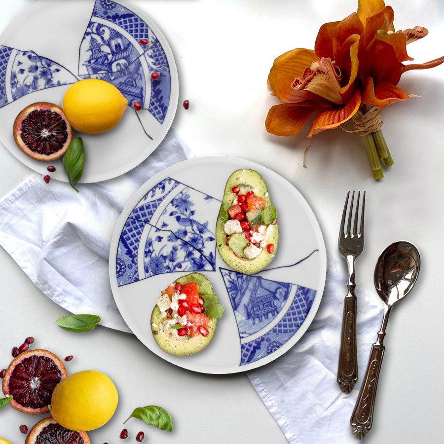 Set 6 Farfurii Maria, Alb si Albastru, 28 cm