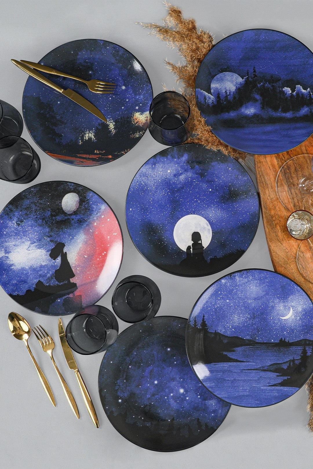 Set 6 Farfurii Notte, Ceramica, Albastru, 26 cm