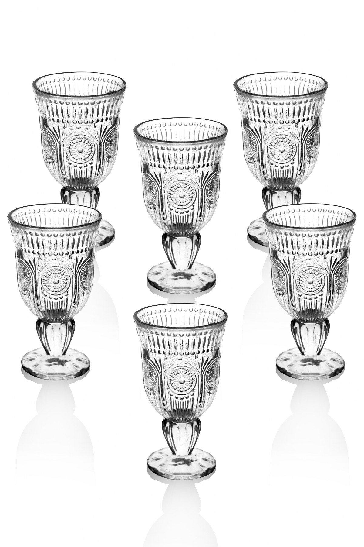 Set 6 Pahare cu Picior Luna, Transparent, 100 ml