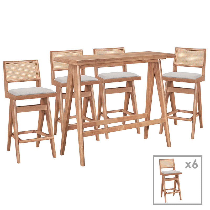 Set bar masa si scaune pentru sufragerie Winslow set 7 piese lemn de arbore de cauciuc, nuc deschis, 120x45x100 cm
