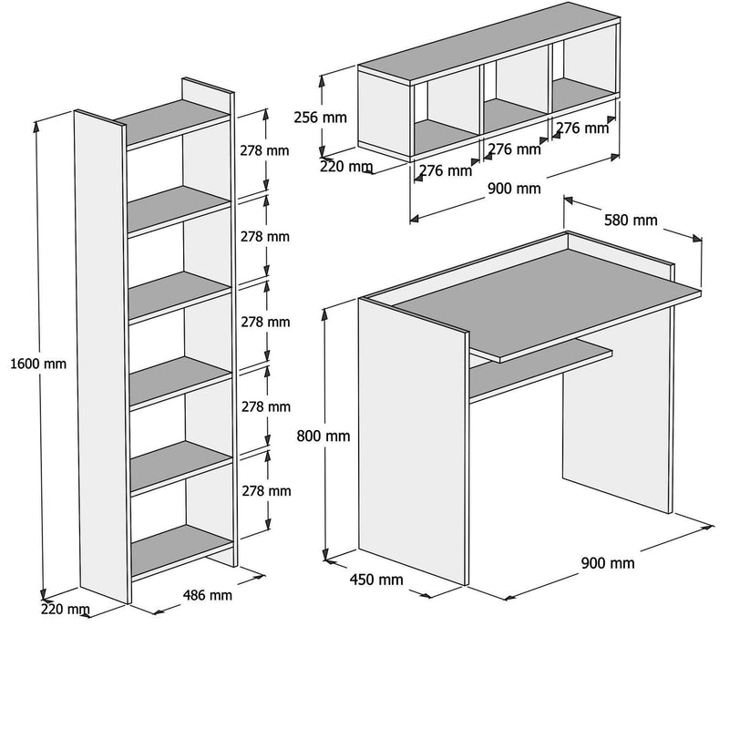 Set Birou Matilda, Alb, 3 Piese, 90 x 80 x 58 cm