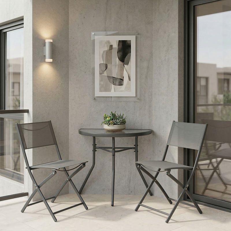Set bistro exterior Bion Jeve, 3 piese, Antracit-Champagne, metal si textilene, 70x40x65 cm, imagine principală, metal, stofă, PP, pentru living sau bucătărie