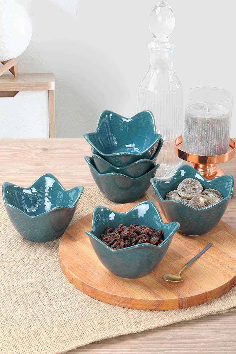 Set boluri ceramice Luster Green Lily Snack 12 Cm 6 Pieces, Verde inchis, 12x7.5x7.5 cm