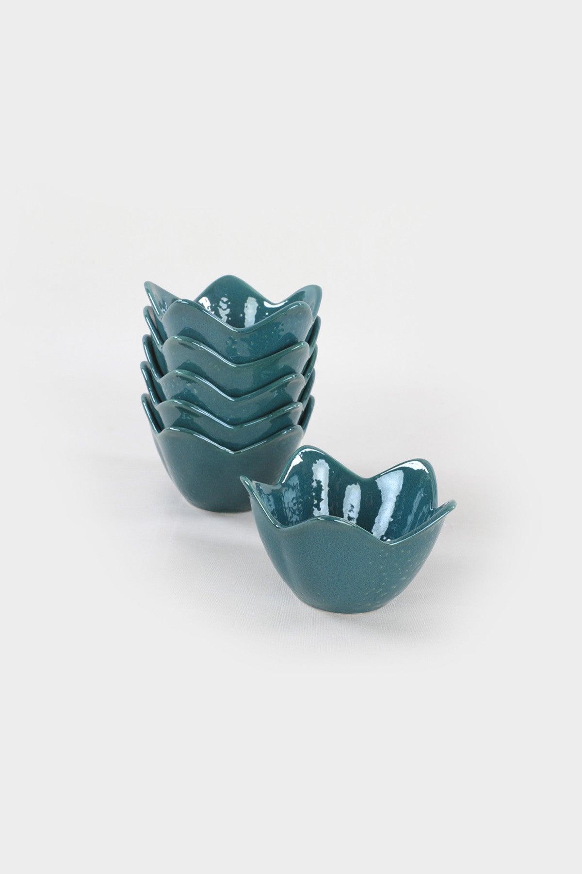 Set boluri ceramice Luster Green Lily Snack 12 Cm 6 Pieces, Verde inchis, 12x7.5x7.5 cm