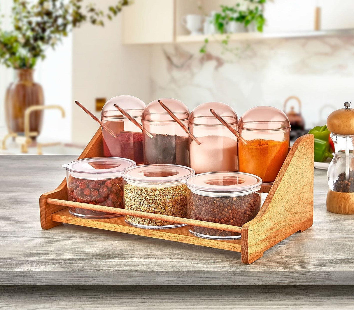 Set borcan de condimente și rafturi de bucătărie, 34.4x10.9x20.4 cm