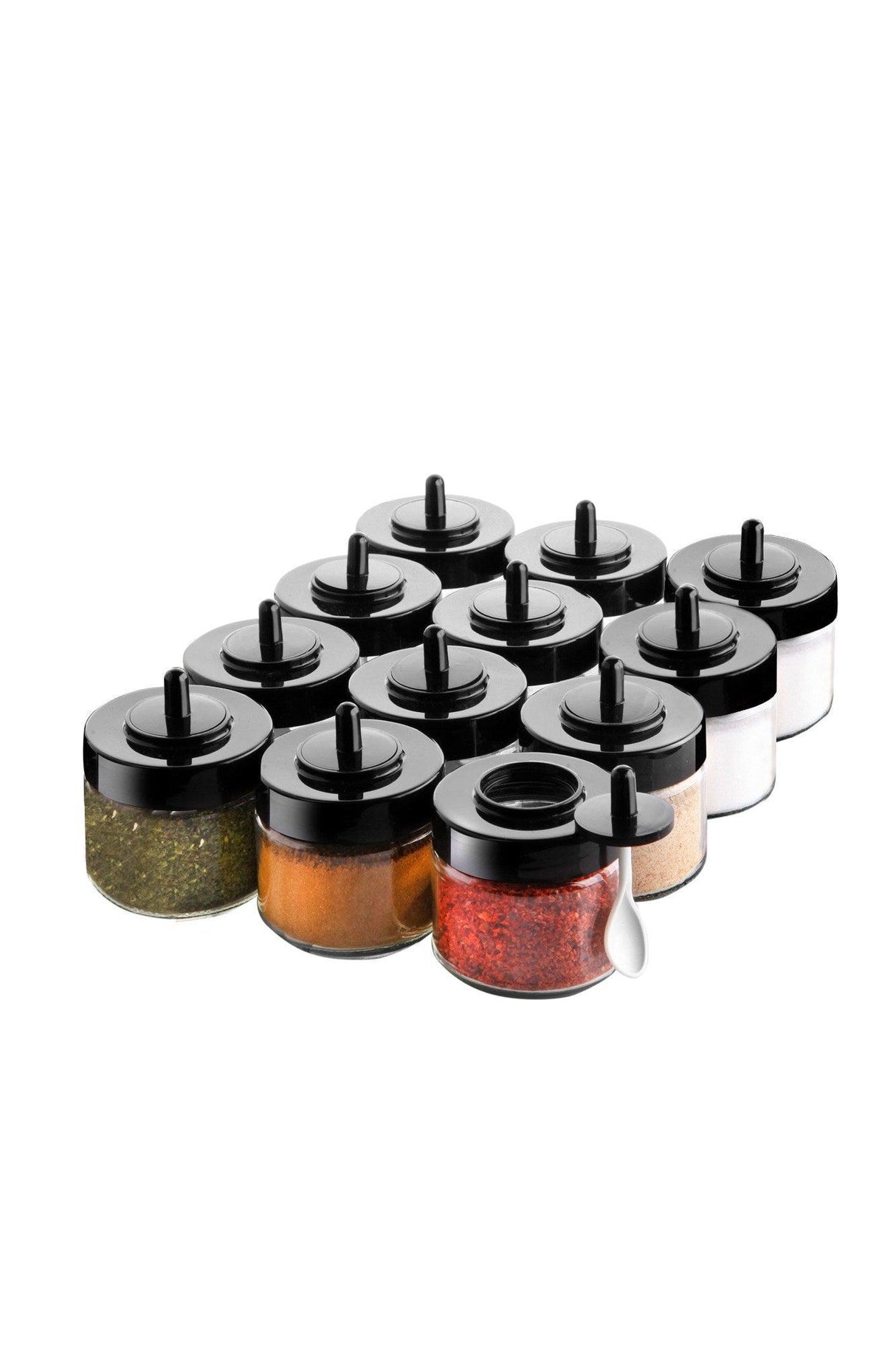 Set borcane de condimente Genis Kasikli 12, Transparent, 30x20x20 cm