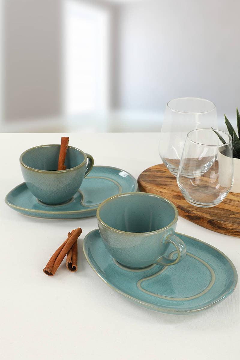 Set cești de cafea Ocean Drip Coffee Presentation Set 4 Pieces for 2 People, Turcoaz, 29x17x29 cm