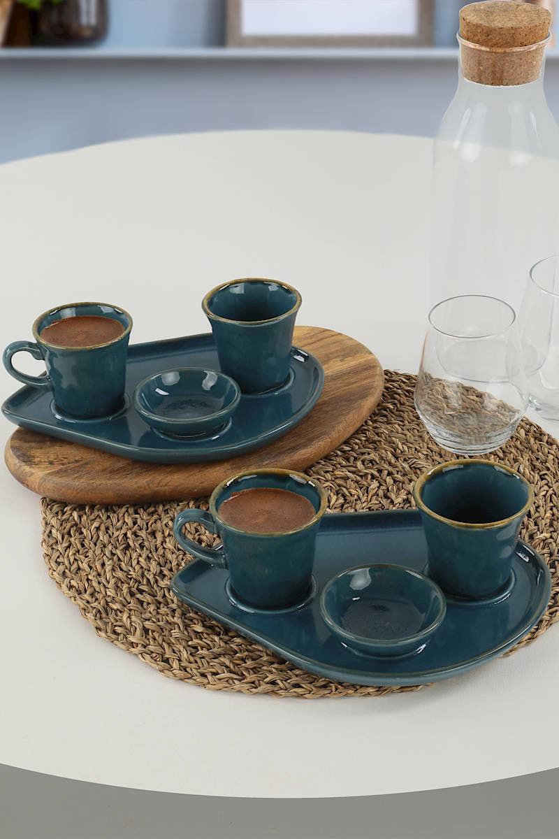 Set cești de cafea Safir Moka Coffee Presentation Set 8 Pieces for 2 People, Albastru, 30x17x30 cm