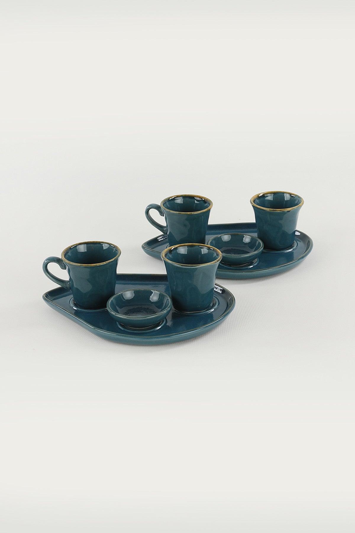 Set cești de cafea Safir Moka Coffee Presentation Set 8 Pieces for 2 People, Albastru, 30x17x30 cm