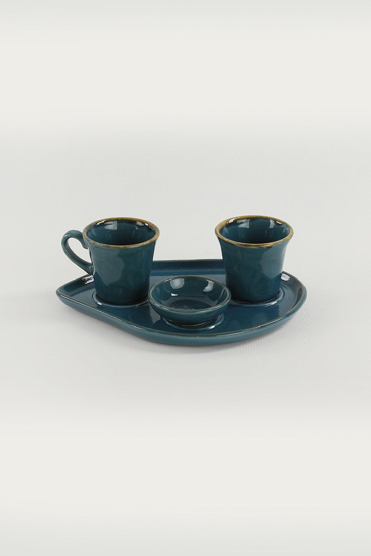 Set cești de cafea Safir Moka Coffee Presentation Set 8 Pieces for 2 People, Albastru, 30x17x30 cm