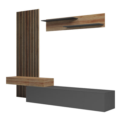 Set Comoda Tv Litende cu Riflaj, antracit-stejar, 249x42x199 cm, perspectiva suplimentara