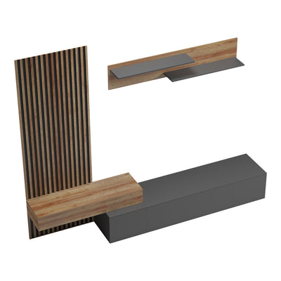 Set Comoda Tv Litende cu Riflaj, antracit-stejar, 249x42x199 cm, foto produs