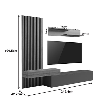 Set Comoda Tv Litende cu Riflaj, antracit-stejar, 249x42x199 cm, foto produs 7