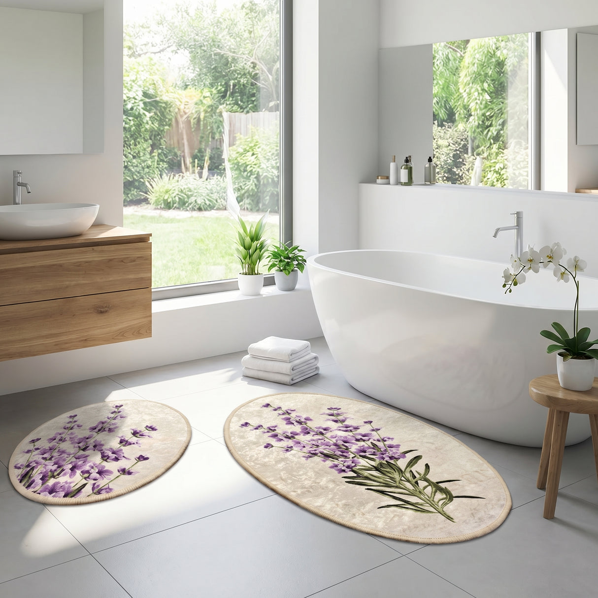Set Covor de baie 2 bucati Lavanda, Multicolor, 100x60 cm