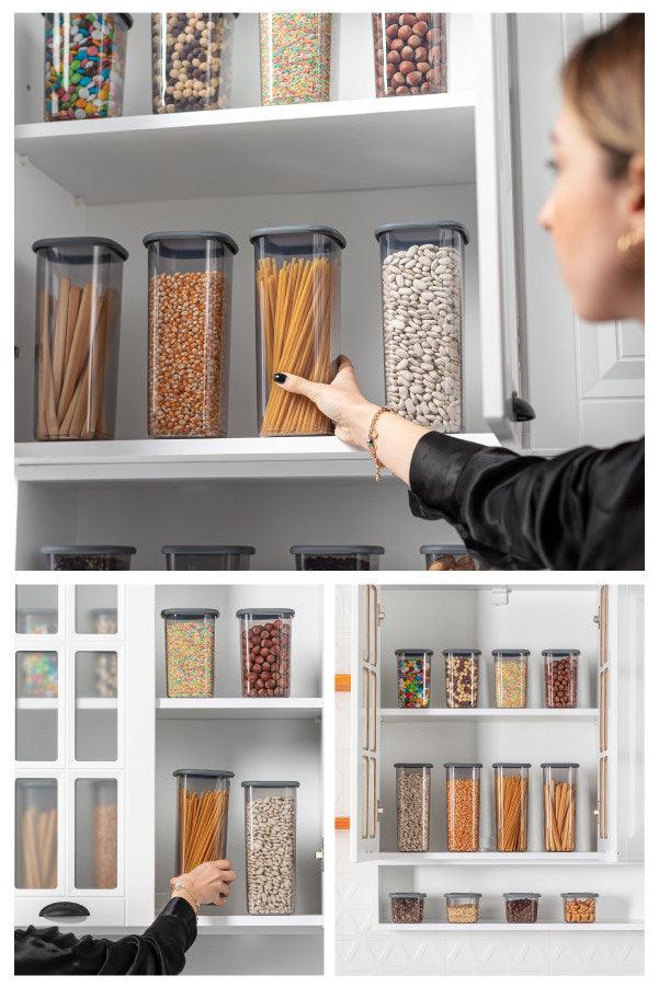 Set cutie de depozitare Storage Box Set BNM-0735 Bucatarie , Gri, 10 x 25 x 10 cm