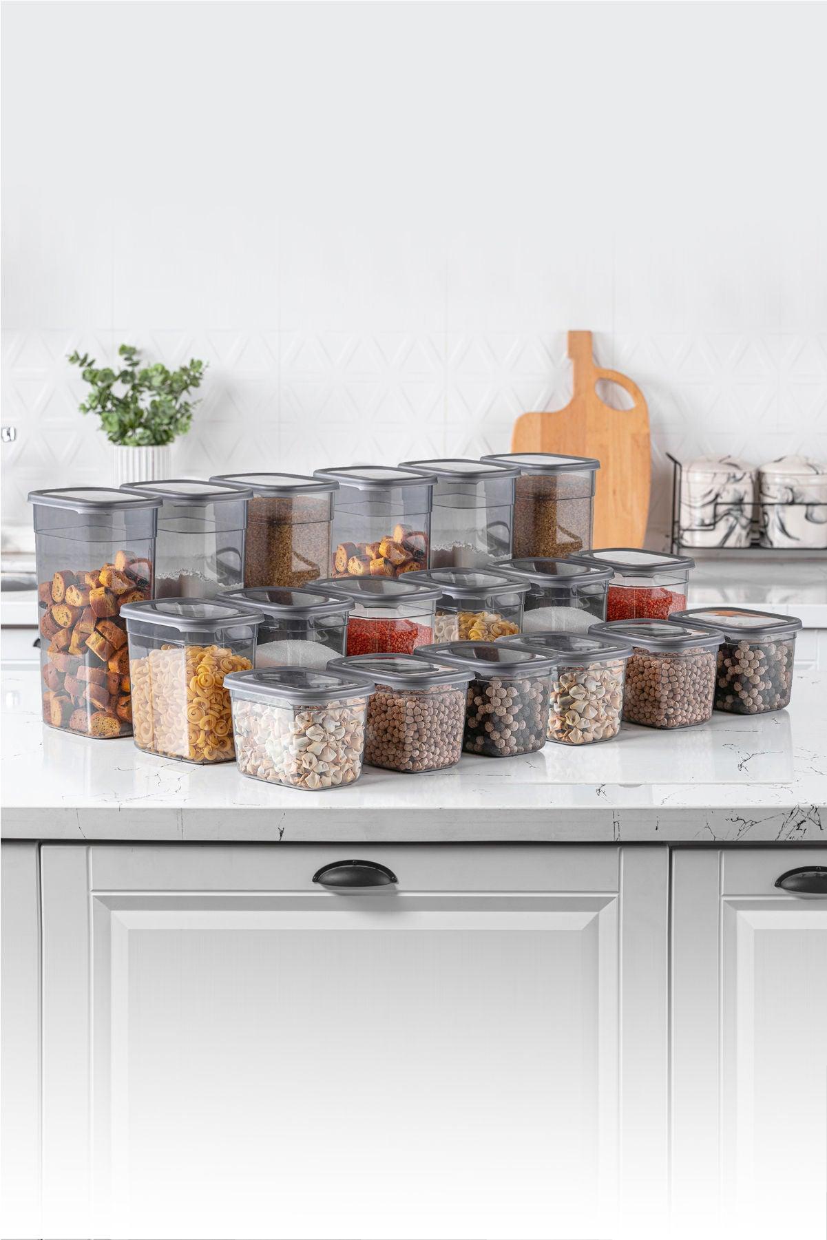 Set cutie de depozitare Storage Box Set Bucatarie, Gri, 12 x 28 x 17 cm