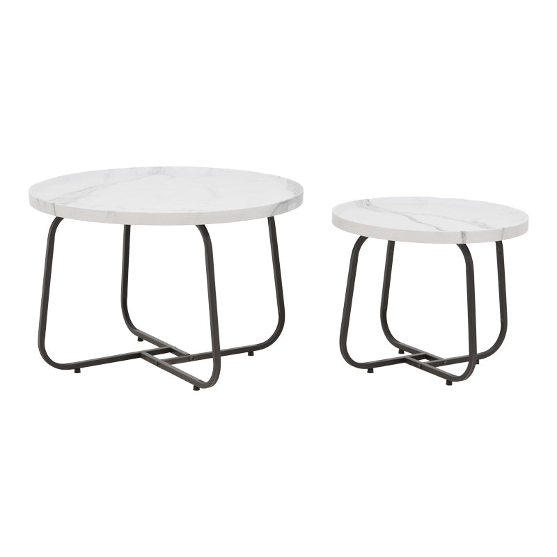 Set 2 mese de cafea Crismory, MDF si metal, 70x70x47 cm - Alb