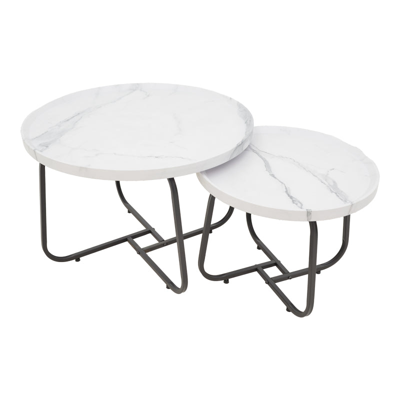 Set 2 mese de cafea Crismory, MDF si metal, 70x70x47 cm - Alb
