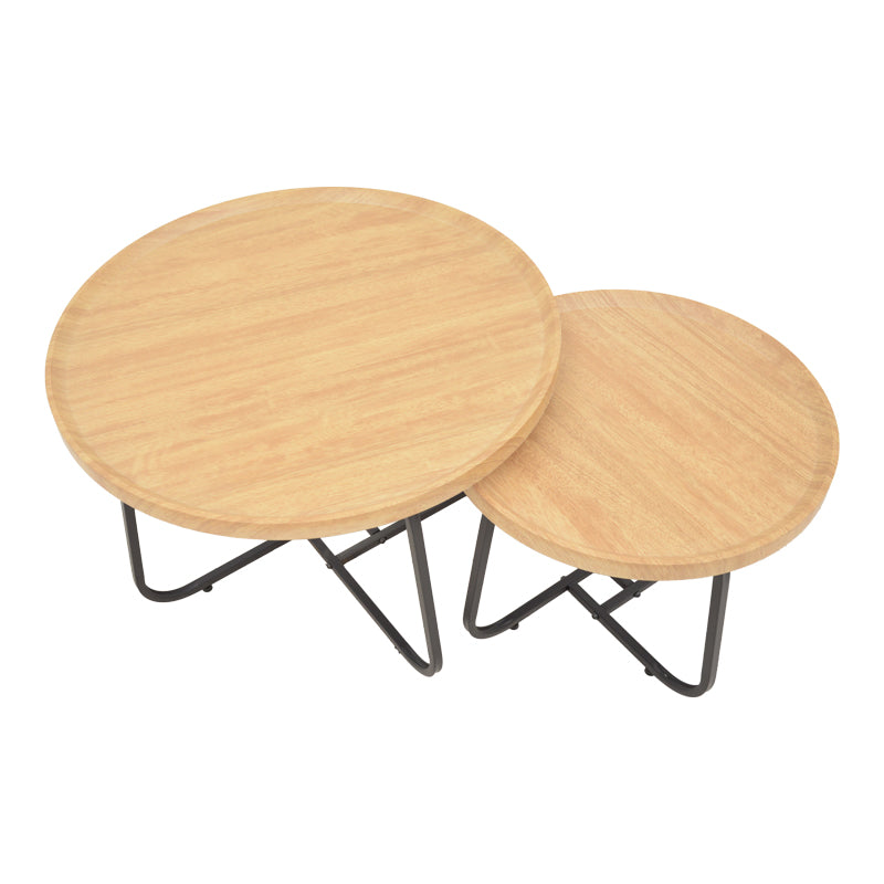 Set 2 mese de cafea Crismory, MDF si metal, 70x70x47 cm - Natural