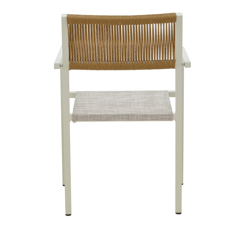 Set de 3 buc masa si scaune de gradina Savor-Kliton aluminiu alb si ratan, Natural, 80x80x74 cm