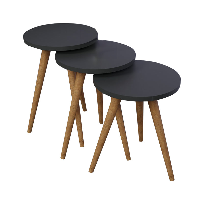 masuta de cafea Set de 3 buc masute laterale Perjene melamina antracit cu picioare din lemn 36x36x45 cm