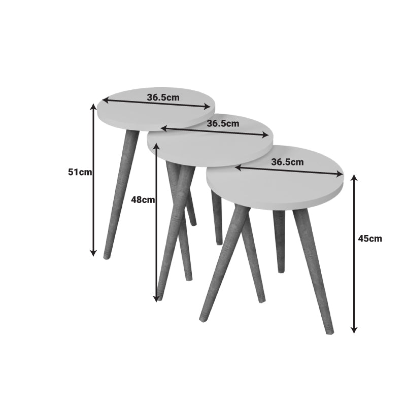 Set de 3 buc masute laterale Perjene melamina antracit cu picioare din lemn, 36x36x45 cm, foto produs
