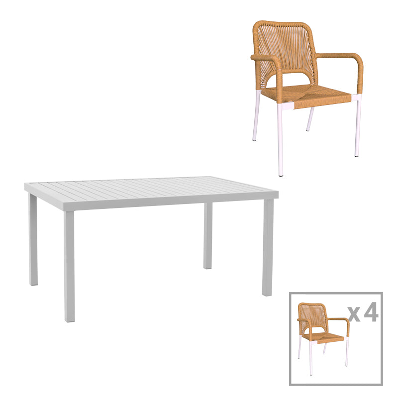 mobilier de gradina Set de 5 buc masa si scaune de gradina Kliton-Norture aluminiu alb 150x80x74 cm