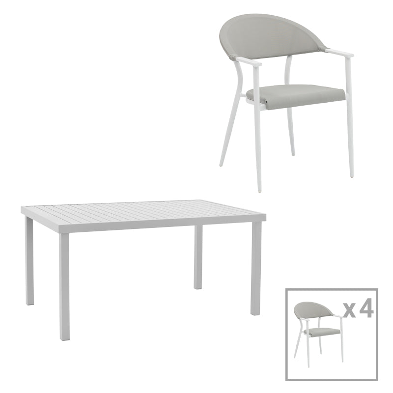 mobilier de gradina Set de 5 buc masa si scaune de gradina Kliton Pino aluminiu alb 150x80x74 cm