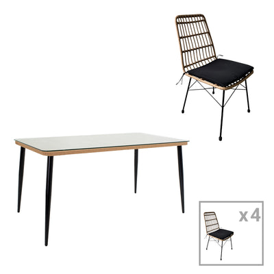 mobilier de gradina Set de 5 buc masa si scaune de gradina Naoki U ratan Natural si metal negru 160x90x78 cm