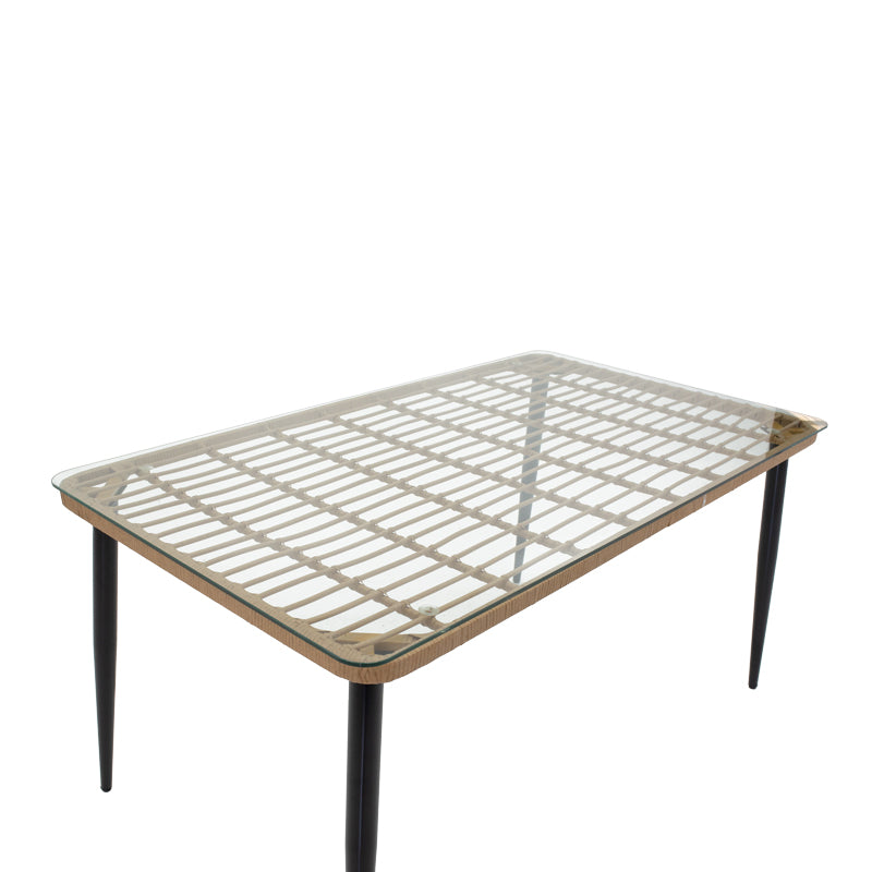 Set de 5 buc masa si scaune de gradina Naoki U ratan Natural si metal, negru, 160x90x78 cm, perspectiva suplimentara