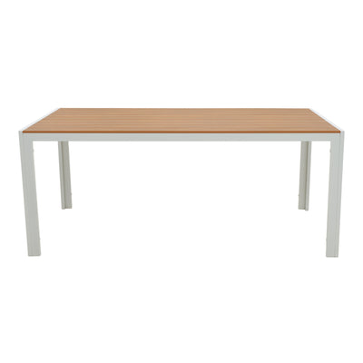 Set de 5 buc masa si scaune de gradina Nares Moly aluminiu alb si placaj, Natural, 180x90x72 cm, detaliu produs
