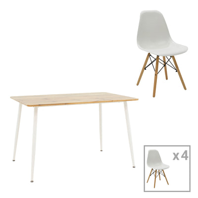 Set de 5 buc masa si scaune Julita-Cuba, alb-sonoma 120x80x75 cm