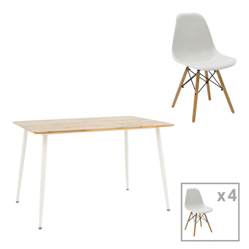 Set de 5 buc masa si scaune Julita-Cuba, alb-sonoma 120x80x75 cm