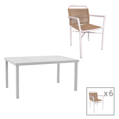 mobilier de gradina Set de 7 buc masa si scaune de gradina Kliton Clutch aluminiu alb 150x80x74 cm