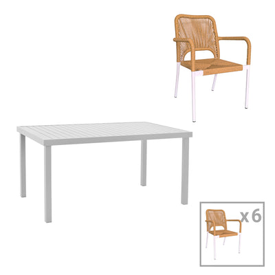 mobilier de gradina Set de 7 buc masa si scaune de gradina Kliton-Norture aluminiu alb 150x80x74 cm