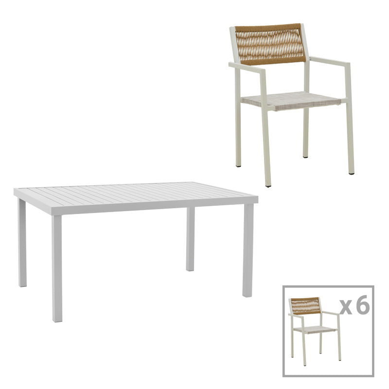 mobilier de gradina Set de 7 buc masa si scaune de gradina Kliton Savor aluminiu alb 150x80x74 cm