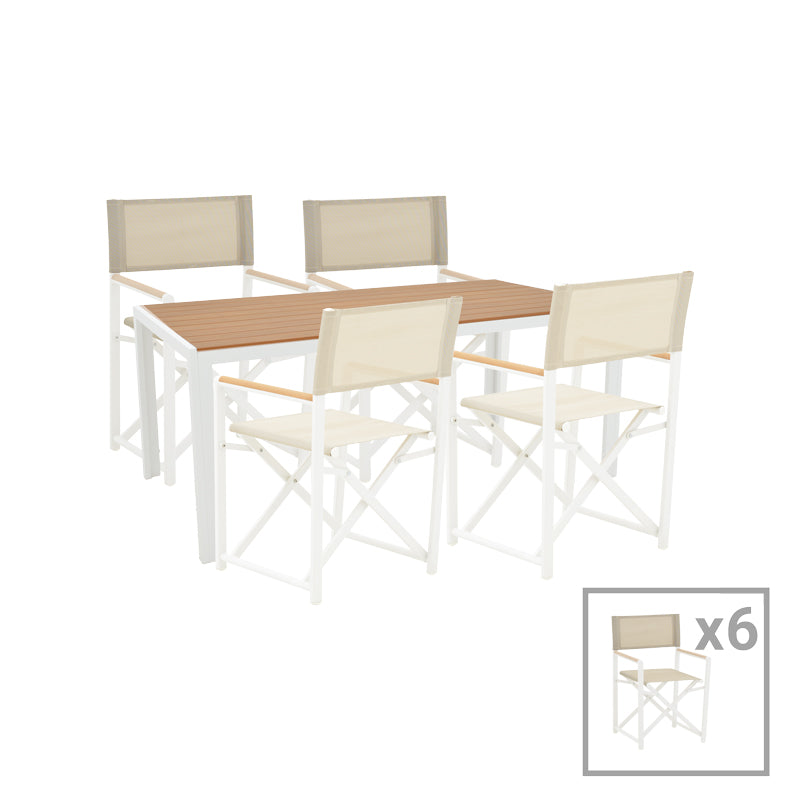 mobilier de gradina Set de 7 buc masa si scaune de gradina Mabu-Nares aluminiu alb si placaj Natural 180x90x72 cm