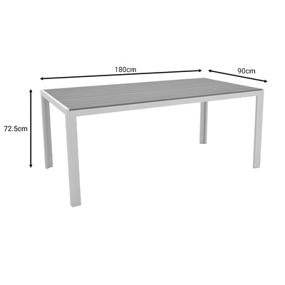 Set de 7 buc masa si scaune de gradina Nares-Clutch B aluminiu alb si placaj, Natural, 180x90x72 cm, foto produs 8