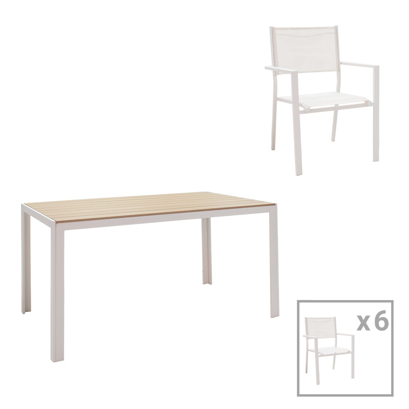 mobilier de gradina Set de 7 buc masa si scaune de gradina Nares-Moly aluminiu si plasa alba 140x80x72 cm