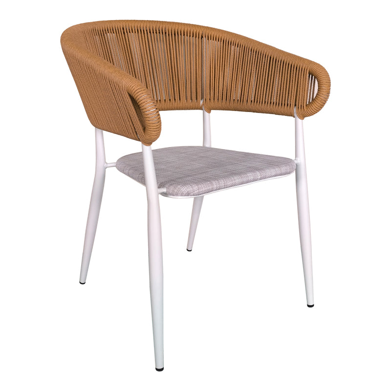 Set de 7 buc masa si scaune de gradina Nares-Raven B aluminiu alb si placaj, Natural, 180x90x72 cm, foto produs