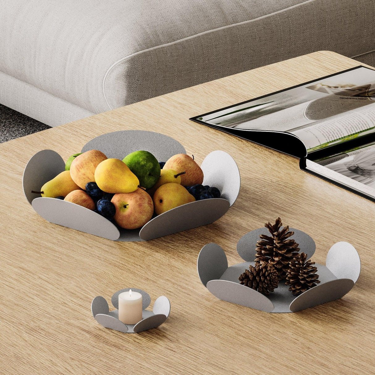 Set de accesorii metalice decorative (3 bucăți) Decorative Metal Accessory Set (3 Pieces) Antonio 2, Gri deschis, 13x13 cm