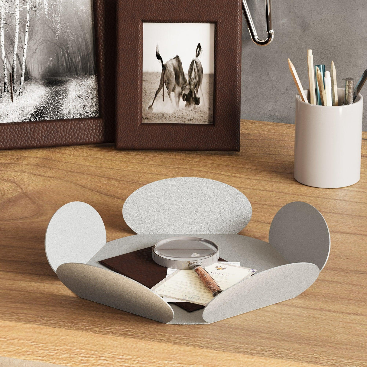 Set de accesorii metalice decorative (3 bucăți) Decorative Metal Accessory Set (3 Pieces) Antonio 2, Gri deschis, 13x13 cm