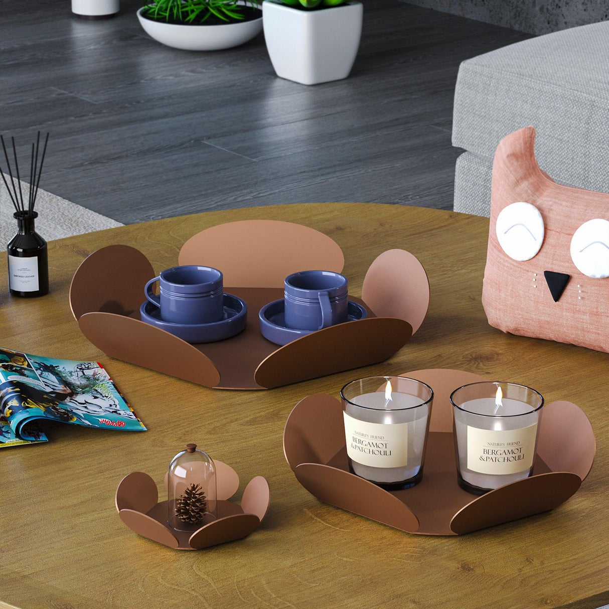 Set de accesorii metalice decorative (3 bucăți) Decorative Metal Accessory Set (3 Pieces) Artistic 1, Cupru, 13x13 cm