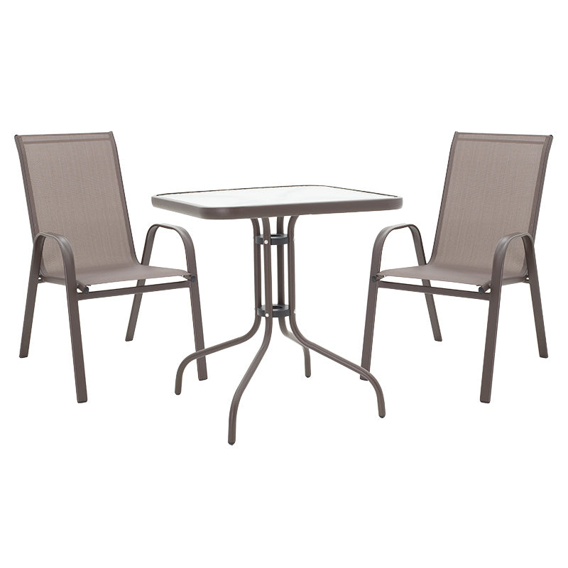 mobilier de gradina Set de cina 3 bucati Watson-Calan metal negru-tex Maron maro 70x70x70 cm