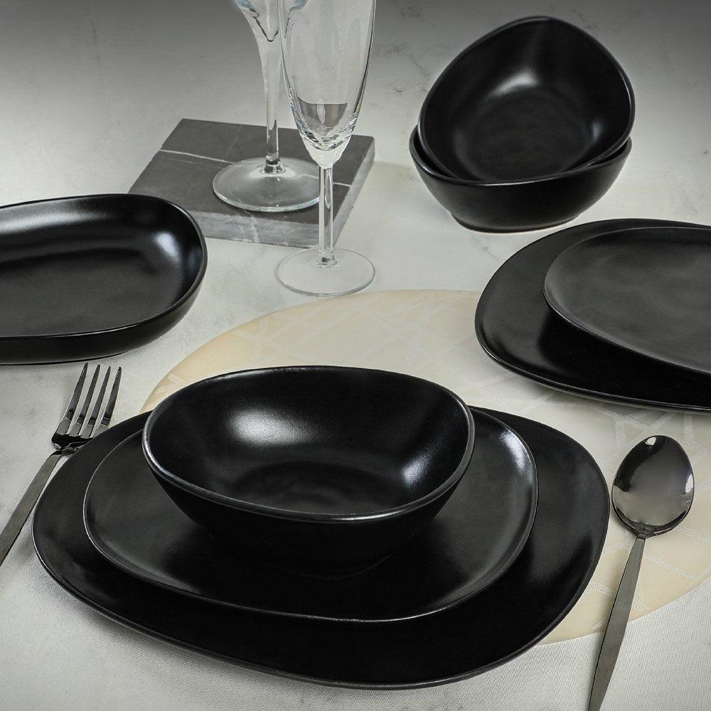 Set de cină din ceramică, Negru, 30 cm