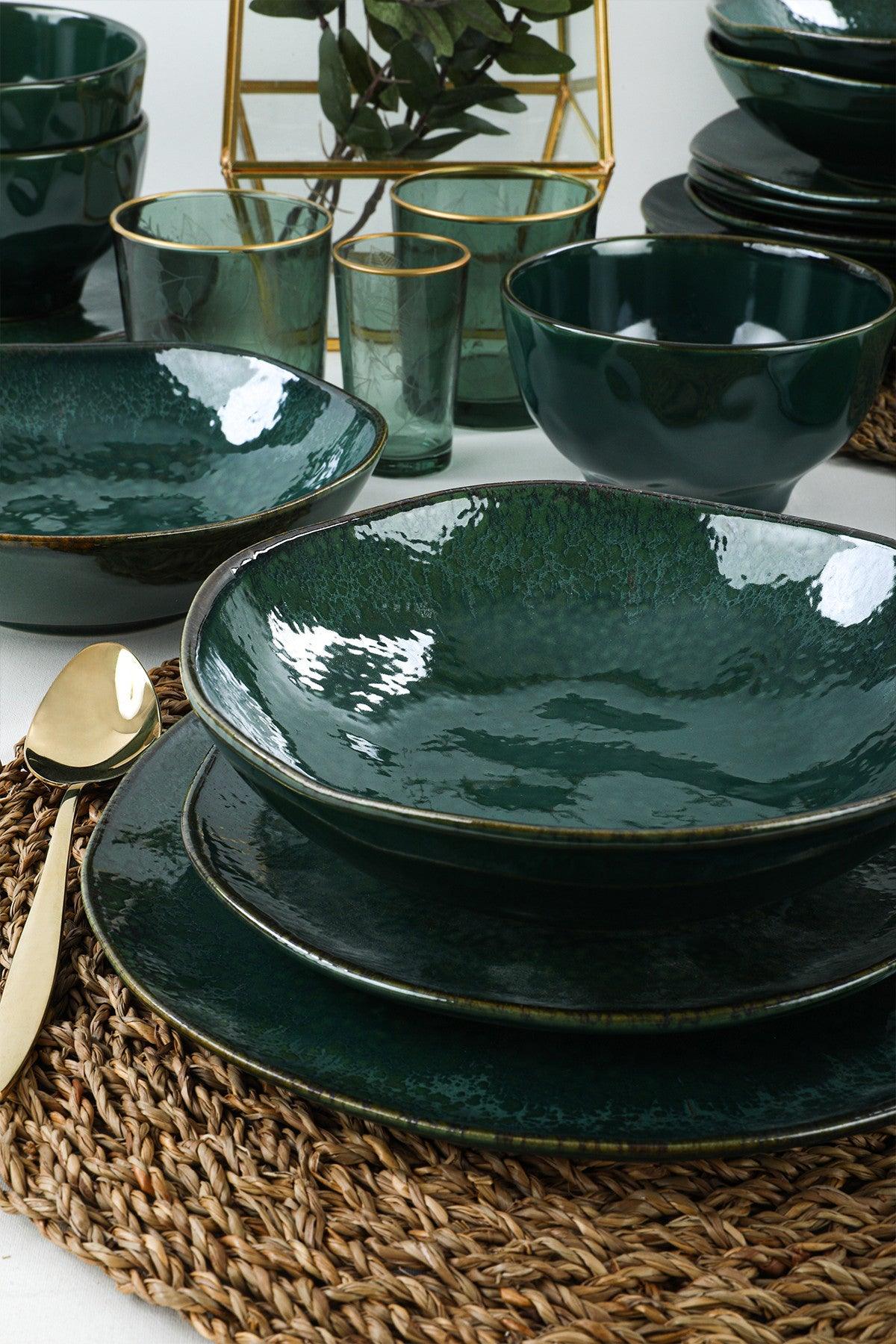 Set de cină din ceramică Zumrut Set 24 piese, Verde inchis, 26 cm