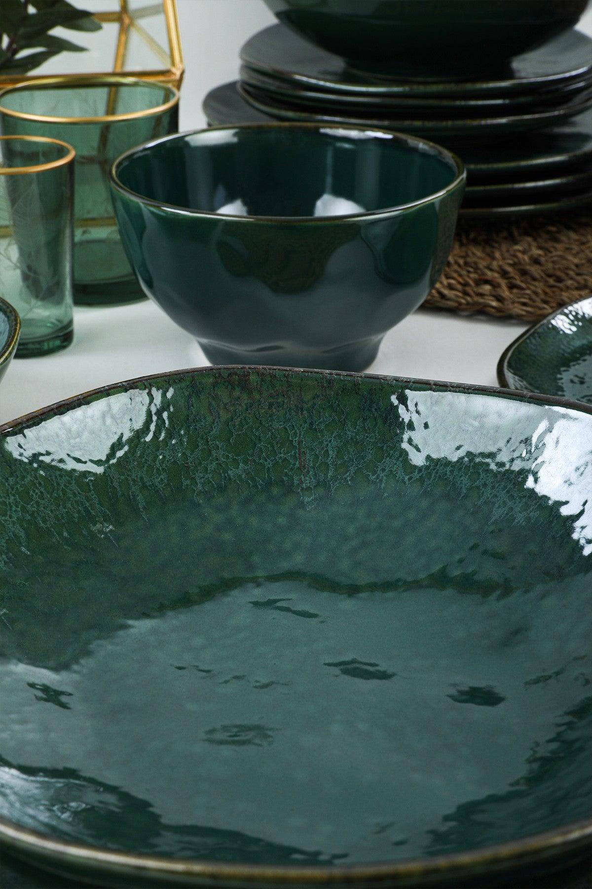 Set de cină din ceramică Zumrut Set 24 piese, Verde inchis, 26 cm